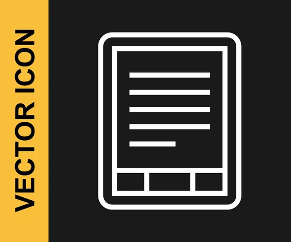 Línea Blanca Icono Lector Libros Electrónicos Aislado Sobre Fondo Negro — Archivo Imágenes Vectoriales