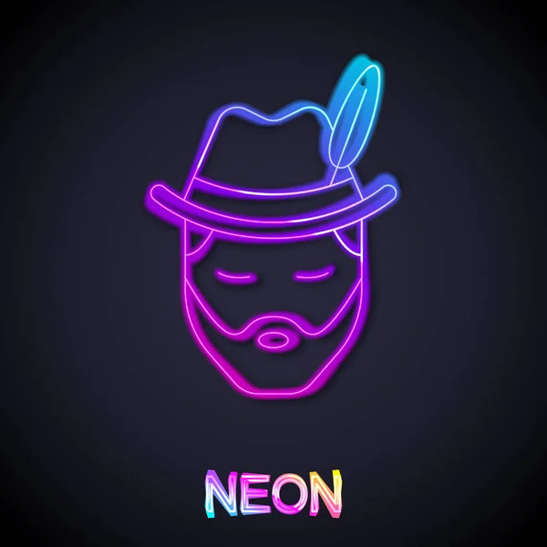 Glowing Neon Line Man Dressed German Oktoberfest Icon Isolated Black — Stock Vector
