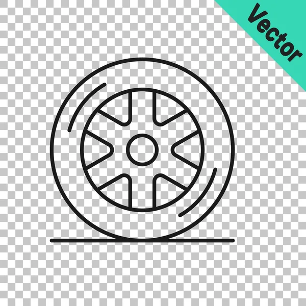Black Line Car Wheel Icon Isolated Transparent Background Vector — Stock Vector