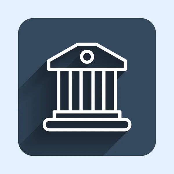 Білий Лінійний Банк Будує Ікону Ізольовану Довгим Тіньовим Фоном Синя — стоковий вектор