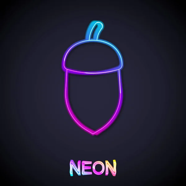 Glödande Neon Linje Ekollon Ikon Isolerad Svart Bakgrund Vektor — Stock vektor