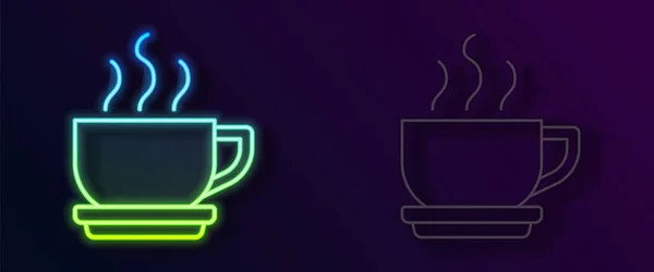 Gloeiende Neon Lijn Koffie Cup Pictogram Geïsoleerd Zwarte Achtergrond Theekopje — Stockvector