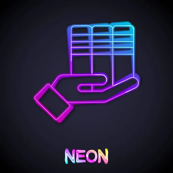 Glödande Neon Line Bok Donation Ikon Isolerad Svart Bakgrund Vektor — Stock vektor
