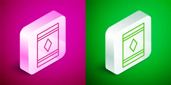 Isometric Line Magic Carpet Icon Isolated Pink Green Background Silver — Stock Vector