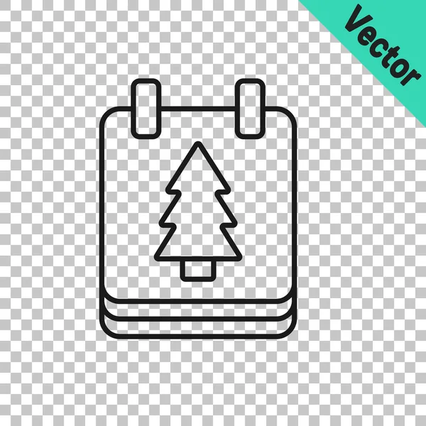Black Line Christmas Day Calendar Icon Isolated Transparent Background Event — Stock Vector