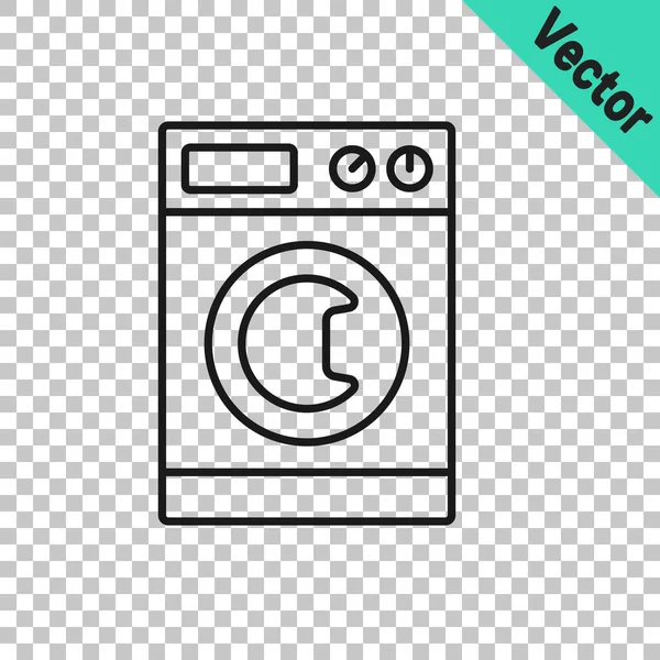 Black Line Washer Icon Isolated Transparent Background Washing Machine Icon — Stock Vector