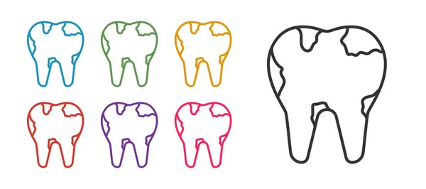 Zeile Gebrochenes Zahnsymbol Isoliert Auf Weißem Hintergrund Setzen Zahnproblem Ikone — Stockvektor