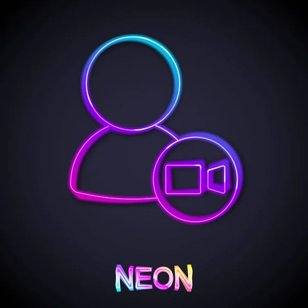Hehkuva Neon Line Video Chat Kuvaketta Eristetty Mustalla Taustalla Online — vektorikuva
