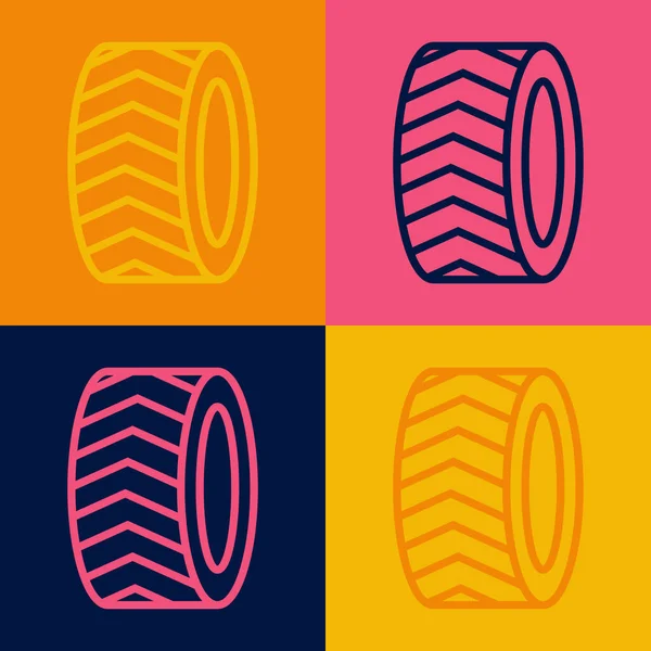 流行艺术线汽车轮胎车轮图标孤立的颜色背景 — 图库矢量图片