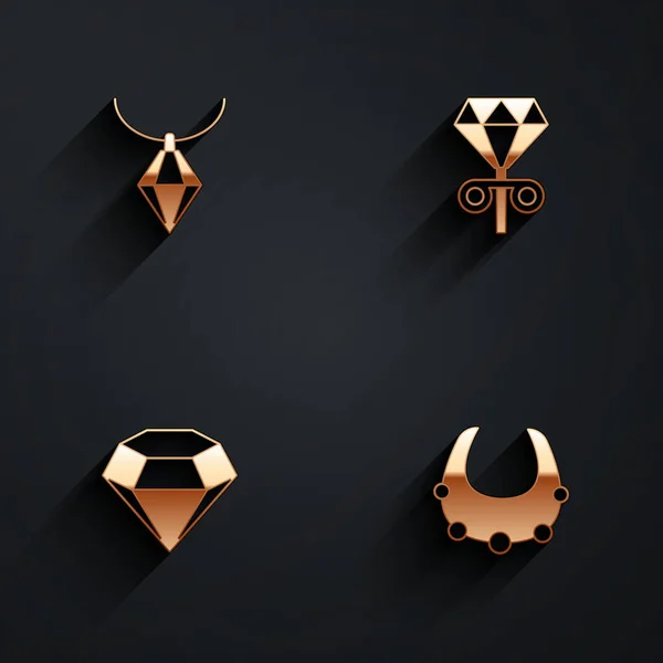 Set Anhänger Auf Halskette Ohrstecker Diamant Und Halskette Symbol Mit — Stockvektor