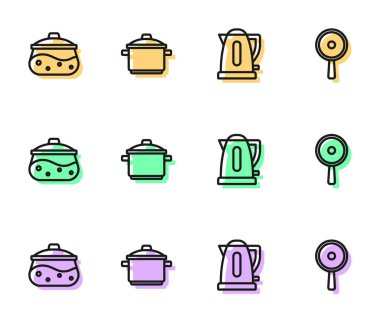 Elektrik ısıtıcısı, tencere ve tava ikonu. Vektör