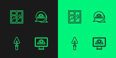 Hat çizgisi İşçi kaskı, Trowel, Pencere, oda ve ikon. Vektör