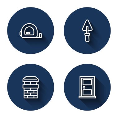 Çizgi Rulet inşaatı, Trowel, Chimney ve uzun gölgeli kapalı kapılar. Mavi daire düğmesi. Vektör