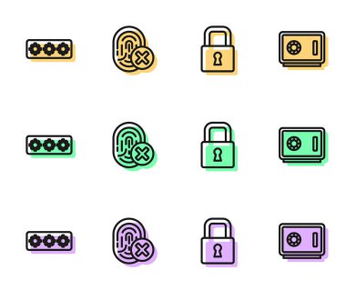 Hat kilidi, şifre koruması, iptal edilmiş parmak izi ve güvenli simge. Vektör