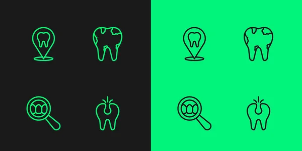 Set Line Broken Tooth Dental Search Clinic Location Icon Vector — Stock Vector