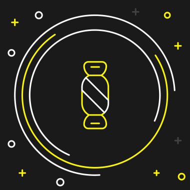 Çizgi Şekeri simgesi siyah arkaplanda izole edildi. Mutlu Cadılar Bayramı Partisi. Renkli taslak konsepti. Vektör