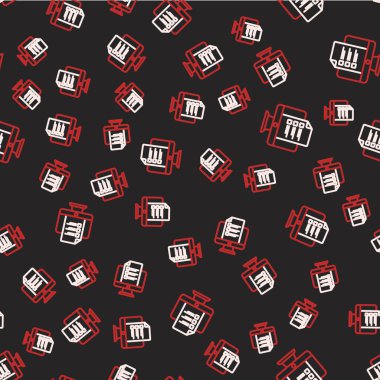 Satır Çevrimiçi Sınav, Test, İnceleme veya Kontrol Listesi simgesi siyah arkaplanda izole edilmiş kusursuz desen. Sınav listesi. E-eğitim konsepti. Vektör