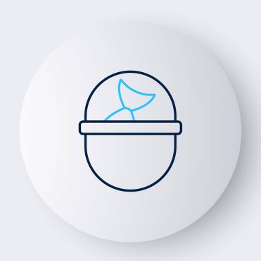 Beyaz arka planda balık ikonu olan olta kovası. Kovadaki balık. Renkli taslak konsepti. Vektör