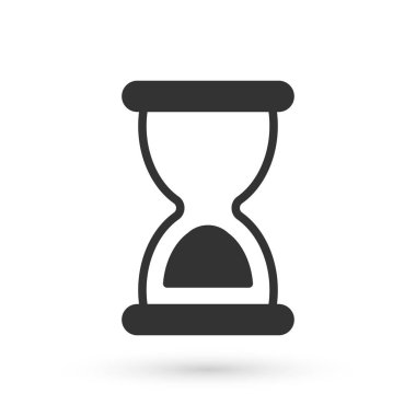 Beyaz arka planda izole edilmiş kum ikonu akan eski gri kum saati. Kum saati işareti. İş ve zaman yönetimi kavramı. Vektör