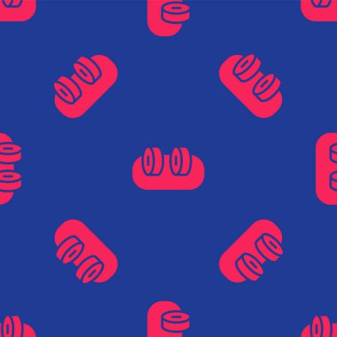Red Sushi icon isolated seamless pattern on blue background. Traditional Japanese food.  Vector