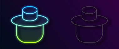 Siyah arka planda izole edilmiş şapka ikonu ile parlayan neon hattı arıcısı. Özel koruyucu üniforma. Vektör