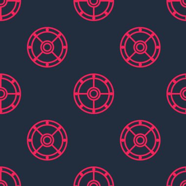 Kırmızı çizgi yuvarlak tahta kalkan ikonu siyah arka planda izole edilmiş pürüzsüz desen. Güvenlik, güvenlik, koruma, mahremiyet, koruma kavramı. Vektör