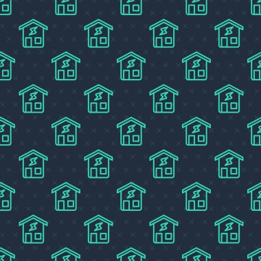 Yeşil çizgi Akıllı ev simgesi mavi arkaplandaki kusursuz deseni izole etti. Uzaktan kumanda. Vektör