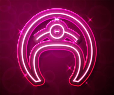 Parlayan neon hattı kırmızı arka planda balık bifteği ikonu izole edildi. Vektör
