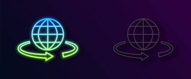 Parlayan neon hattı 3D modelleme simgesi siyah arkaplanda izole edildi. Artırılmış gerçeklik mi yoksa sanal gerçeklik mi? Vektör