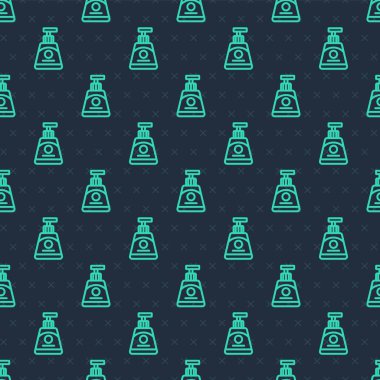 Yeşil çizgi kremi ya da losyon kozmetik tüp ikonu mavi arka planda izole edilmiş pürüzsüz desen. Kadınlar için vücut bakım ürünleri. Vektör