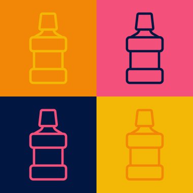 Popüler sanat eseri ağız gargarası plastik şişe ikonu renk arkaplanında izole edilmiş. Ağzını çalkalamak için sıvı. Ağız bakım ekipmanları. Vektör