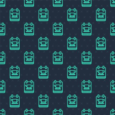 Green line Blacksmith anvil tool icon isolated seamless pattern on blue background. Metal forging. Forge tool.  Vector