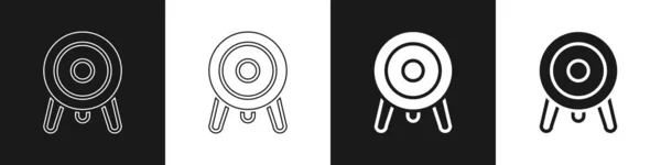 Set Target Sport Icon Isoliert Auf Schwarzem Und Weißem Hintergrund — Stockvektor