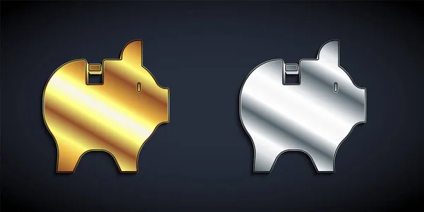 Gold Und Silbernes Sparschwein Symbol Isoliert Auf Schwarzem Hintergrund Ikonensparen — Stockvektor
