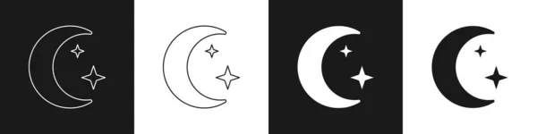 Conjunto Luna Estrellas Icono Aislado Sobre Fondo Blanco Negro Señal — Archivo Imágenes Vectoriales