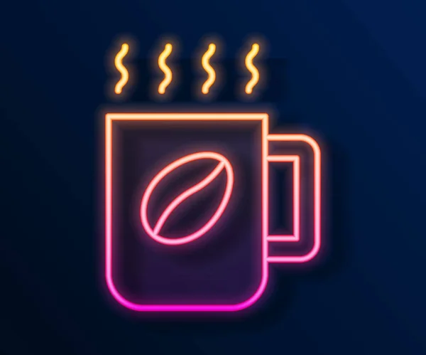 发光的霓虹灯线咖啡杯图标孤立在黑色的背景 茶杯热饮咖啡 — 图库矢量图片