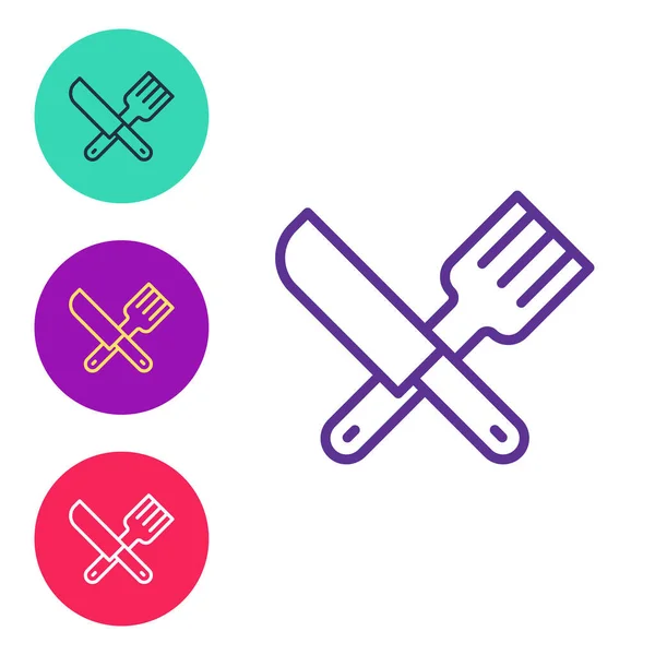 设置线交叉刀叉图标隔离在白色背景上 餐具的象征 设置彩色图标 — 图库矢量图片