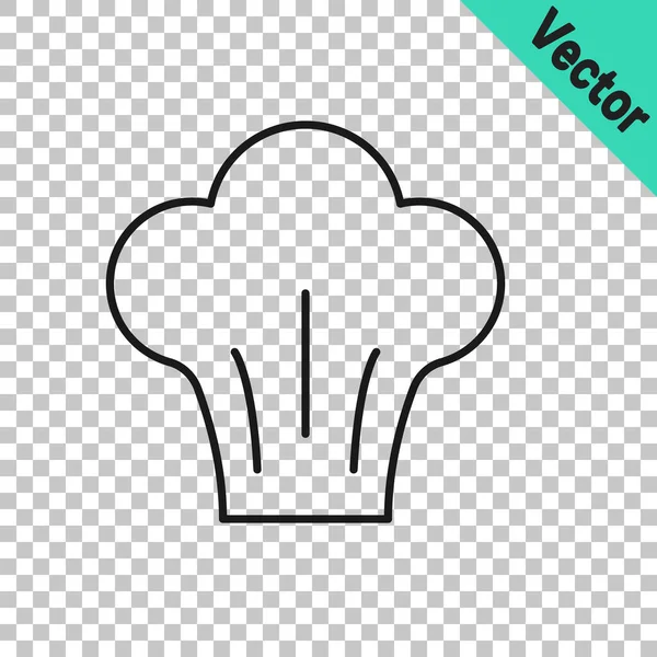 Black Line Chef Hat Icon Isolated Transparent Background Cooking Symbol — Stock Vector