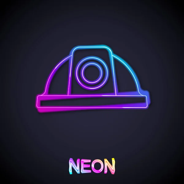 Žhnoucí Neonová Linka Bezpečnostní Helma Pracovníka Ikona Izolované Černém Pozadí — Stockový vektor