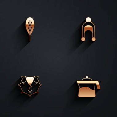 Set Yaprak, Kış şapkası, Kestane ve uzun gölgeli Arakçı ikonu. Vektör