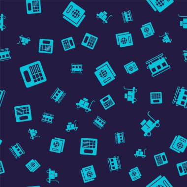 Tren istasyonu, yolcu vagonları, pasaport ve tramvay valizlerini kusursuz bir şekilde ayarla. Vektör