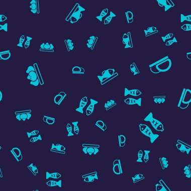 Hamur köftesi, suşi, tabakta servis edilen balık ve kusursuz desen. Vektör