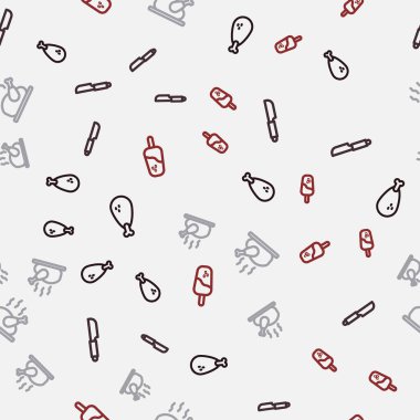 Hattı ayarlayın. Tavuk budu, bıçak, kızarmış hindi ya da tavuk ve dondurma. Vektör