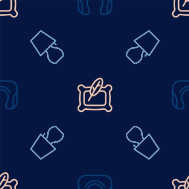 Çizgiyi ayarla. Boyun yastığı, masa lambası ve yastık pürüzsüz desenli. Vektör