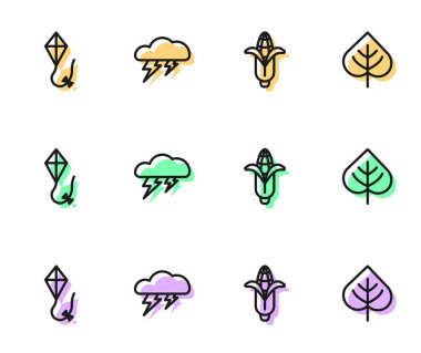 Mısır, Uçurtma, Bulut, Şimşek ve Yaprak simgesini ayarla. Vektör