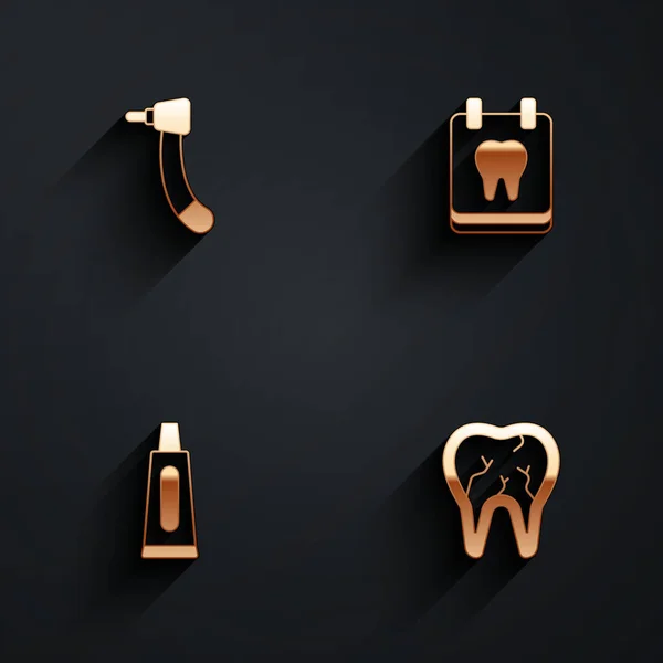 Definir Broca Dentes Calendário Com Dente Tubo Pasta Dentes Ícone —  Vetores de Stock