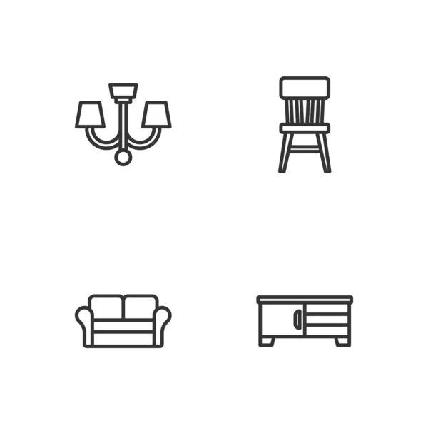 Set Line Table Stand Sofa Chandelier Chair Icon Vector — Stock Vector