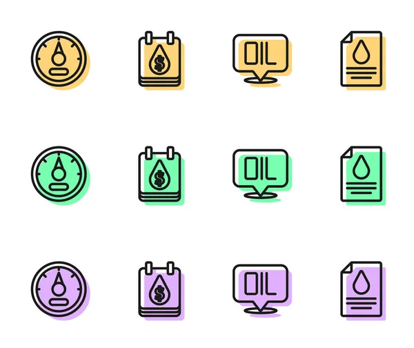 stock vector Set line Word oil, Motor gas gauge, Oil drop with dollar symbol and Contract money and pen icon. Vector