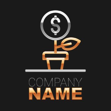 Line Dollar plant icon isolated on black background. Business investment growth concept. Money savings and investment. Colorful outline concept. Vector