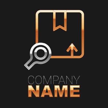 Satır Arama paket simgesi siyah arkaplanda izole edildi. Paket izleme sembolü. Büyüteç ve karton kutu. Lojistik ve teslimat. Renkli taslak konsepti. Vektör